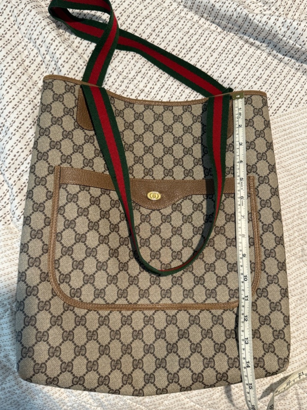 Preloved Gucci Plus GG Web Monogram Tote Bag Striped Handles Women - Picture 8 of 9